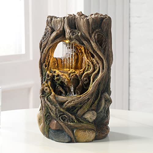 GOSSI Indoor Water Fountain Stump Rain Drop Meditation Desk Fountain Artistic Relaxation Waterfall for Home and Office Decor (22013) - color: Light Yellow