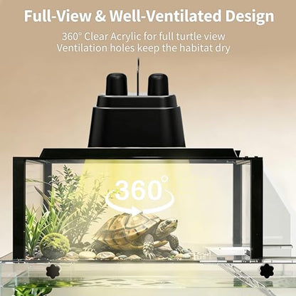 Upgraded Turtle Basking Platform for Aquatic Turtles with Temp & Humidity Gauge, Clear Acrylic Turtle Dock, Flip-Open Lid, Non-Slip Ramp & Escape-Proof, Fits 17–19" Aquariums - size: Fit 17-19 Inchs Wide