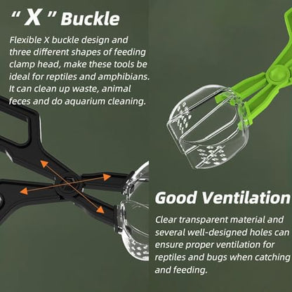 Romansk 3 Pack Reptile Feeding Clamp, Reptile Poop Scoop Reptile Feeding and Cleaning Tool for Gecko Lizard Bearded Dragon and Other Small Animals