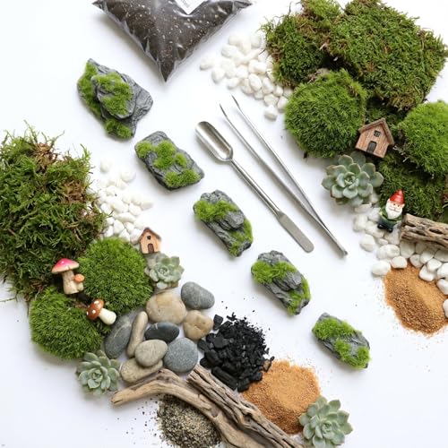 Miniature Moss Stones for Terrarium - Tree Bark Diorama Rocks for Miniature Terrain Display - Lightweight Reptile Habitat Decor - NOT for Aquarium Underwater Use - 24 Pcs Flocking-Covered (1-2 inch) - style: 24P Flocking Slate Rocks (Wooden)