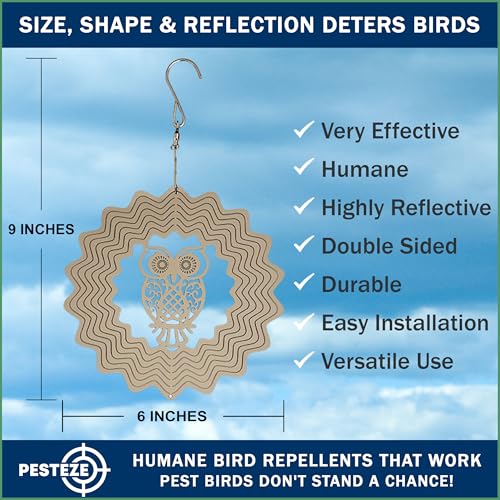 PESTEZE USA Premium Hummingbird Wind Spinner – 6x9 Inch Stainless Steel 3D Reflective Outdoor Spinner for Bird Deterrent, Garden & Patio Decor, Hanging Kinetic Metal Ornament Scares Birds & Adds Shine