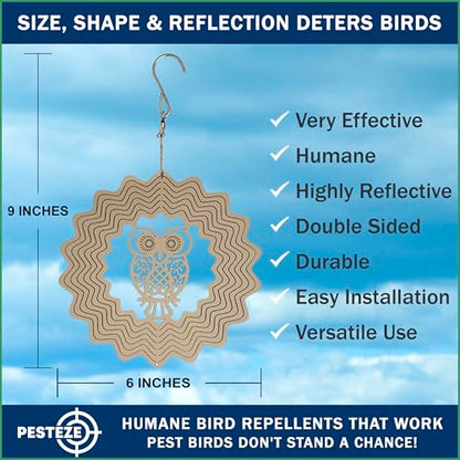PESTEZE USA Premium Hummingbird Wind Spinner – 6x9 Inch Stainless Steel 3D Reflective Outdoor Spinner for Bird Deterrent, Garden & Patio Decor, Hanging Kinetic Metal Ornament Scares Birds & Adds Shine