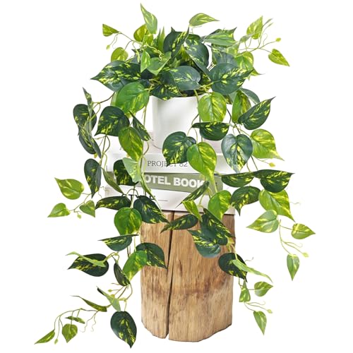 Fake Plants, Artificial Plants Indoor, 34" Fake Hanging Pothos Vines, 1Pc | Maintenance-free, Realistic Durable, Fake Pothos for Living Room Office Bedroom Bathroom Kitchen Shelves Indoor Home Decor - color: Golden Green, size: 1 pcs