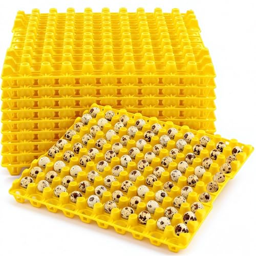 Teenyyou 10 Pcs 90 Egg Plastic Trays Quail Egg Flats Holder for Quail Pigeon Dove Bird Flat Carton (Yellow) - color: Yellow