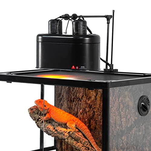 REPTI ZOO Dual Reptile Light Fixture, Reptile Heat Lamp Combo Pack Include 100W Full Spectrum UVA UVB Light Basking Spot Lamp Bulb & 100W Ceramic Heat Emitter Heating Bulb