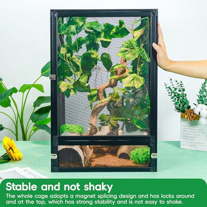 33 Gal Detachable and Foldable Reptile Butterfly Cage Terrarium, 360° Observation, Airflow, Interaction in Gecko Tank for Crested Geckos, Leopard Geckos, Chameleons, Bearded Dragons - size: 26x17x17 Inch