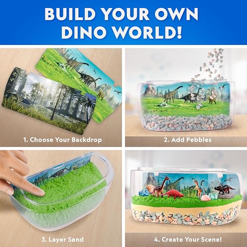 National Geographic Light-Up Dinosaur Terrarium Kit for Kids – Build a Prehistoric Habitat with Play Sand, Real Gemstones & Dino Figures, Science Activity Kit for Boys & Girls