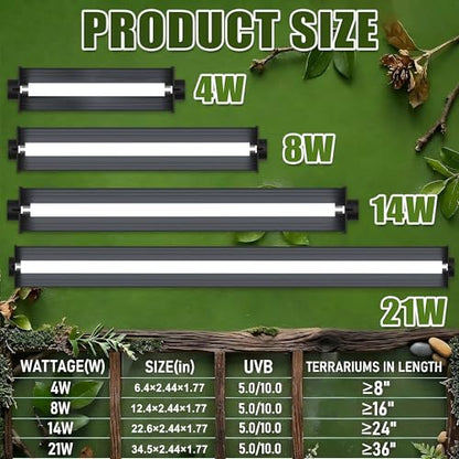 T5 HO UVB Reptile Light Kit, 12.4" Fixture with 8W 10.0 UVB Tube, Suitable for Desert Reptiles Including Juvenile Bearded Dragons in Standard Terrariums - color: 10.0 Desert, size: 8W-12.4Inch