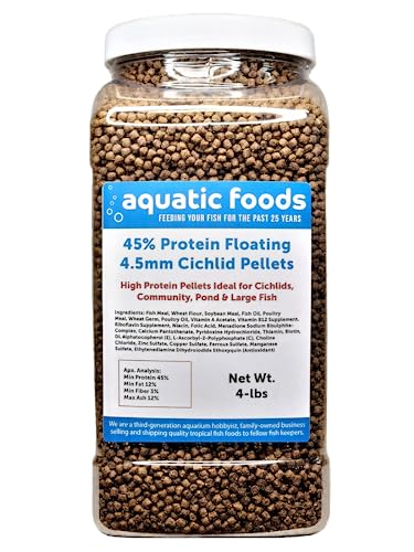 Cichlid Pellets, 45% Protein Floating 4.5mm (5/32") Pellets for Oscars, Central American, South American Cichlids…4-lb Lg Jar - size: 4 Pound (Pack of 1)