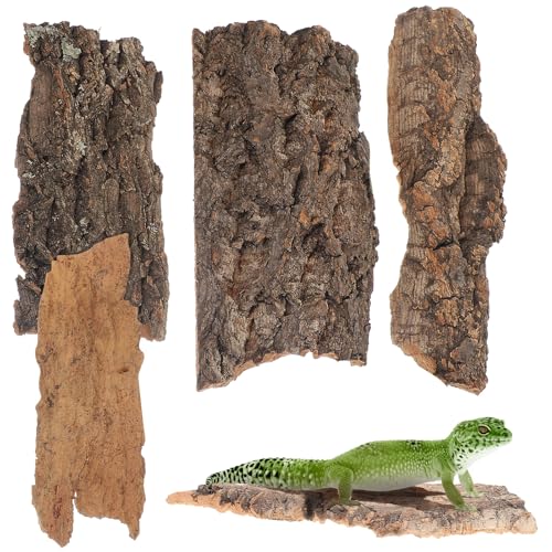 Toyvian Natural Cork Bark for Reptiles, 4pcs Reptile Tree Bark Decor Climbing Platform Terrarium Habitat Hideout Accessories for Leopard Gecko Bearded Dragon Lizard