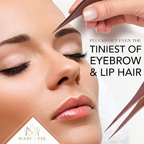 Majestic Bombay Fine Point Tweezers for Women and Men – Splinter Ticks, Facial, Brow and Ingrown Hair Removal–Sharp, Needle Nose, Surgical Tweezers Precision Pluckers best tweezers for chin hair - color: Rose Gold