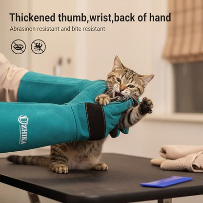 Animal Handling Glove Anti Scratch Protective Gloves for Training Dogs Cat Bird Snake Parrot Lizard Wild Animals Reptiles - Bite Resistant Gloves (Blue)
