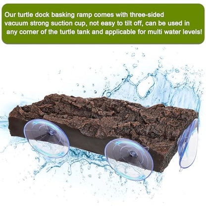 ZENFUN Turtle Basking Platform, Fish Tank Aquarium Tortoise Climbing Platform with 3 Suction Cups, Baby Tortoise Resting Terrace, Climbing Ramp Shale Reptiles Dock for Terrapins, Frogs