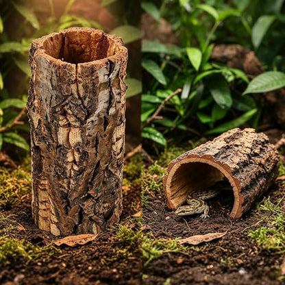 Natural Cork Bark for Reptile Hideout: Round Cork Bark Tube Terrarium Log Cave Wood Climbing Hide for Gecko Lizard Snakes Hermit Crabs Frog 3. 14×7. 8"