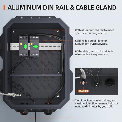 Joinfworld Outdoor Electrical Box, Electrical Enclosure Box with 12V Fan Metal Waterproof IP65 Junction Vented Enclosure Weatherproof with Cold-Rolled Steel Plate Din Rail Cable Gland 15.7"x11.8"x7.9" - size: 15.7"x11.8"x7.9"