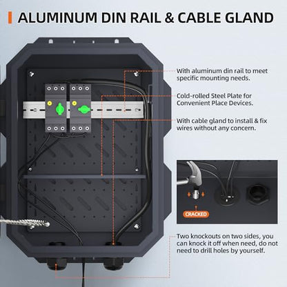 Joinfworld Outdoor Electrical Box, Electrical Enclosure Box with 12V Fan Metal Waterproof IP65 Junction Vented Enclosure Weatherproof with Cold-Rolled Steel Plate Din Rail Cable Gland 15.7"x11.8"x7.9" - size: 15.7"x11.8"x7.9"