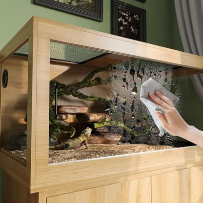 120 Gallon Reptile Tank, Terrarium Tank with Storage Cabinet, Breathable Wire Mesh Top and Wire Threading Holes, Large Reptile Enclosure with Spring Lock for Bread Dragon, Gecko, Log Color