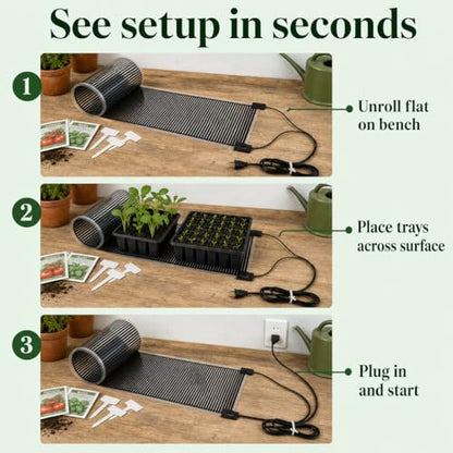 Seedling Heat Mat 11" x 60" - Large Propagation Plant Heating Pad for Multiple Seed Trays, Germination, Rooting Cuttings, Greenhouse and Indoor Gardening, Made in USA - size: 11" x 60"