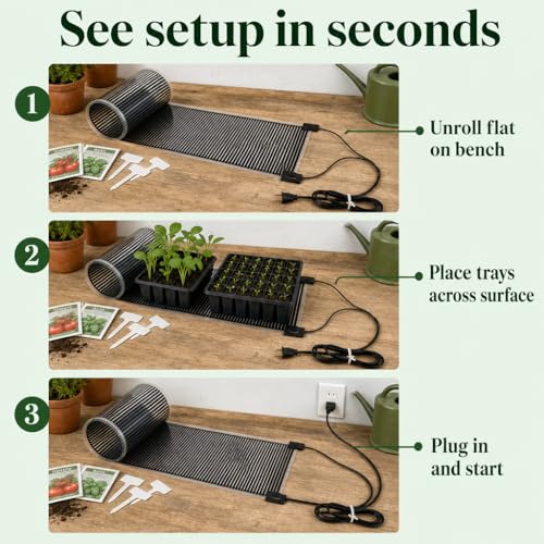 Seedling Heat Mat 11" x 24" - Water-Resistant Plant Heating Pad for Germination, Seed Starting, Propagation, Rooting Cuttings, Hydroponics and Indoor Gardening, Made in USA - size: 11" x 24"