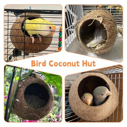 Coconut Bird Nest for Cage Natural Coconut Shell Birds House Parakeet Small Coconut Hide Breeding Hut Bird Cage Accessories for Parrot Lovebirds Budgies Cockatiel Conure Finch Canary
