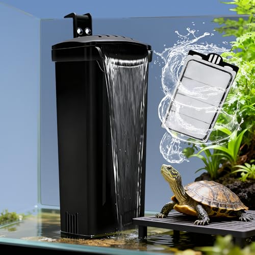 Small Aquarium Filter, Fish Tank Filter, Turtle Tank Filter,Ultra Silent 3.5W Low-Water Reptile Waterfall Filter for 1-15 Gallon (Black Filter) - size: 1 Pack (Black Filter)