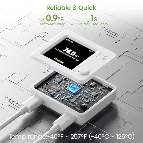 MOCREO WiFi Refrigerator Thermometer with Freezer Alarm, Digital Temperature Sensor with App & Email Alert, 2 Years Free Data Export, Remote Monitor for Fridge, Fish Tank - style: White (1-Pack)