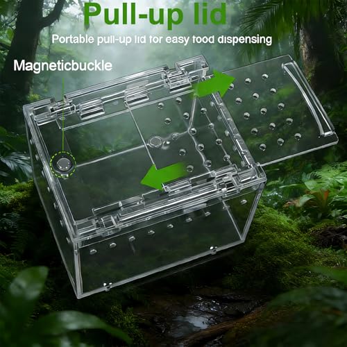 Mini Transparent PC Terrarium, Small Reptile Enclosure with Ventilation & Magnetic Closure for Jumping Spider, Tarantula, Hermit Crab and Other Small Pets