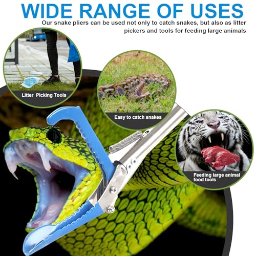 Snake Tong Grabber, 65 Inch Snake Clamping Tool for Safe Snake Handling and Rattlesnake CaptureMade of stainless steel tubing sponge handles and plastic. (blue) - color: Blue