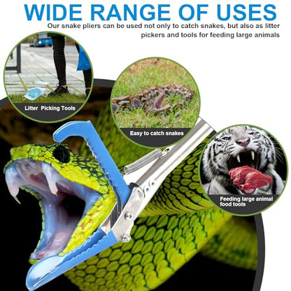 Snake Tong Grabber, 65 Inch Snake Clamping Tool for Safe Snake Handling and Rattlesnake CaptureMade of stainless steel tubing sponge handles and plastic. (blue) - color: Blue
