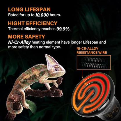 HealSmart Reptile Mini Heat Lamp 25W/50W Ceramic Heat Emitter, No Light Emitting Infrared Heat Bulbs for Amphibian Pet Brooder Coop Incubating Chicken - color: Black-1 Pack, size: 50 Watts