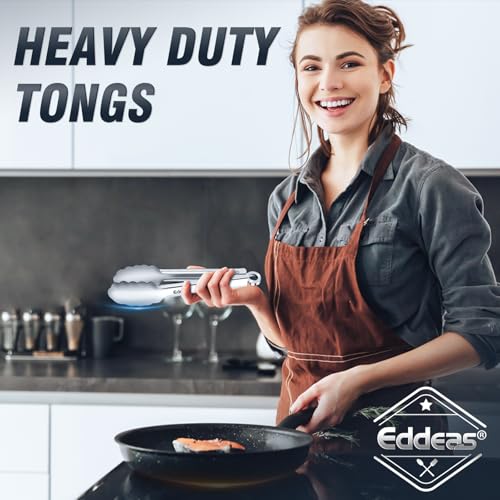 Eddeas 2 Pcs 7 Inch Small Tongs, Heavy Duty Stainless Steel Kitchen Tongs, For Cooking, Food, Buffet, Salad, Fruits, Bread, Dishwasher Safe - color: Silver 2Pcs, size: 7 inch
