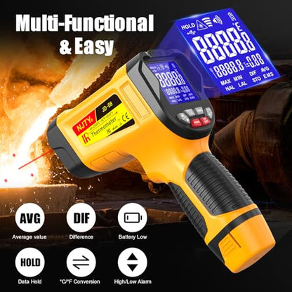 NJTY Infrared Thermometer Gun, -58℉ to 3992℉, High Temp Laser Thermometer with Adjustable Emissivity, Non-Contact Digital IR Pyrometer for Furnace, Kiln, Metal, Industrial Use - style: -58℉ to 3992℉
