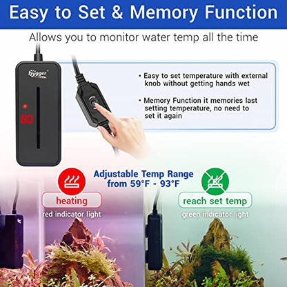 hygger Small Submersible Aquarium Heater 25W Mini Betta Fish Tank Heater with LED Display Adjustable Temperature for 2-5 Gallon Freshwater Saltwater Coral Reef Tanks - size: X-Small