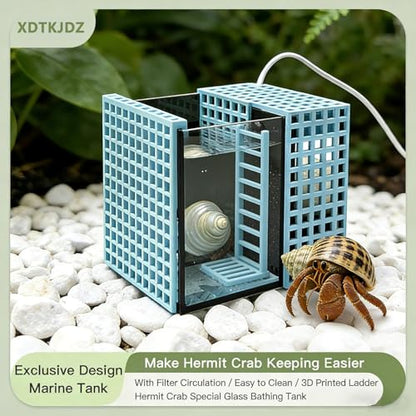 Mini Reptile Glass Terrarium Set, Hermit Crab Saltwater Glass Tank,with Filter Tank, Detachable Design, for Hermit Crabs, Small Saltwater Pets