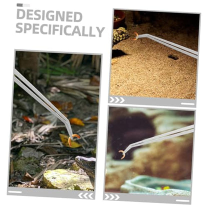 Toddmomy 2pcs Feeding Tongs Plant Curve Aquarium Tweezers Bearded Dragon Food Tongs Tweezers Feeding Fish for Terrarium Extra Long Reptile Supply Silver Stainless Steel