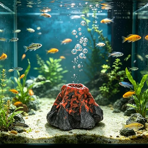 Artificial Volcano Aquarium Decorations, Mini Fish Tank Ornaments, Oxygen Pump Compatible Cute Landscape Accessories for Small Fish Tank(Volcano) - color: Volcano