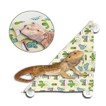 Bearded Dragon Hammock with Pillow, Swing Hanging Reptile Bed Lounger, Reptile Cover Substrate Tank Accessorie with Suction for Axolotl Bearded Dragon Geckos Lizard Terrariums Accessories