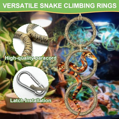 2 Pcs Snake Climbing Accessories, Reptile & Snake Climbing Ring Set with Suction Cups, Enrichment Toy for Ball Python, Corn Snake, Bearded Dragon, Lizard Tank Accessories