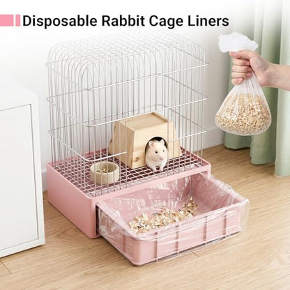100PCS Disposable Cage Liners for Trays Max 14x10x2in, Clear Plastic Rabbit Cage Accessories Liner Bag, Small Pet Supplies Stuff Litter Box Liner for Bunny Hamster Hedgehog Dog Cat Small Rabbit