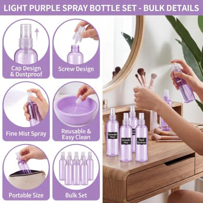 Eccliy 32 Pcs 8 oz Spray Bottles Fine Mist Plastic Spray Bottles Empty Sprayer Hairs Refillable Travel Sprayer with Pump Cap for Cleaning Oils Travel Perfumes (Purple,Clear) - color: Purple, style: Clear