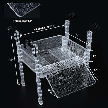 Adjustable Turtle Basking Platform, 10-13" Wide, Slip-Resistant Ramp, Acrylic, Transparent, Ideal for Turtle Tank Accessories - size: M