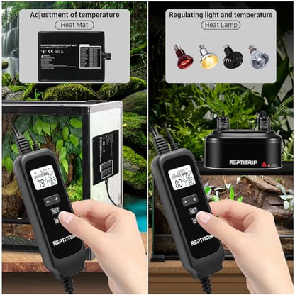 Reptile Dimming Thermostat, Adjustable Day and Night Temperature, Thermostat for Reptile Heat Lamp Heat Pad, PID Temperature Controller, Memory Function, ℉/℃ (Model: PT02A)