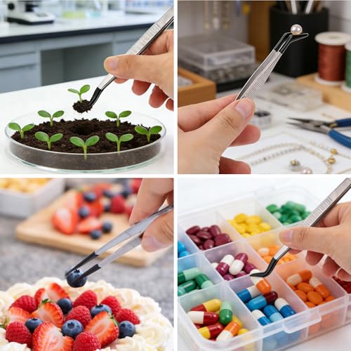 6pcs Rubber Tip Tweezers, Long Tweezers Bent Pointed Tipped Hobby Tweezer for Crafts Jewelry Making Plastic Silicone Sticker Seed Stamp Collecting Entomology Mosaic Ear Nail Supplies - style: Set 4