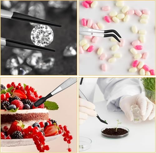 4 Pcs Rubber Tipped Tweezers For Crafting | Plastic Tweezers, PVC Coated, Soft Rubber Tip, Non Marring, For Crafts Stamps Beads Jewelry
