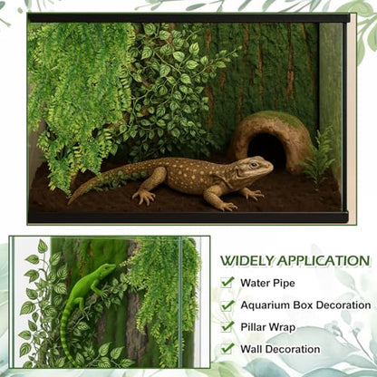 Suncalla Reptile Plants for Terrarium Bearded Dragon Includes Moss Bark Hanging Plant Vines Artificial Leaves Flexible Vines Jungle Climbing Branch for Leopard Gecko Tank Decor