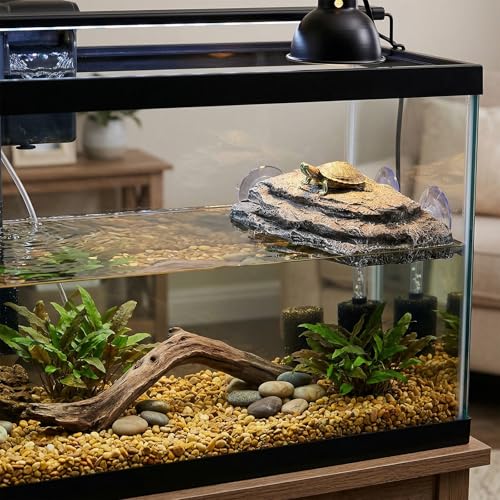 ZENFUN Turtle Basking Platform, Tank Aquarium Tortoise Climbing Platform with 3 Suction Cups, Simulation Rock Resting Terrace, Turtle Tank Accessories for Baby Tortoise, Terrapins, Frogs