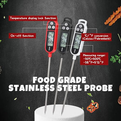 Copkim 6 Pcs Meat Food Thermometer Food with Probe Water Liquid Instant Read Digital Thermometer Kitchen Cooking Supplies for Cooking BBQ Milk Yogurt (Black,White,Red) - color: Black, White, Red