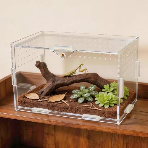 Portable Travel Jumping Spider Enclosure, Acrylic Terrarium for Spider, Magnetic Lock Spider Habitat & Small Terrarium Ventilated for Tarantula,Mantis,Frog,Insect Enclosure cage (7.9×4.7×4.7 Inch) - size: 7.9×4.7×4.7 Inch