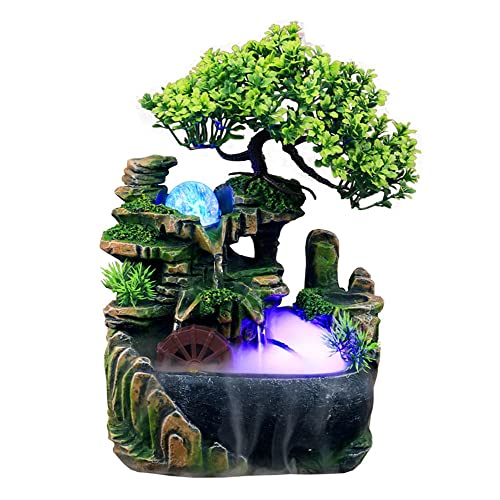 Indoor Tabletop Fountains ， Rockery, Water,Fisherman, Plants, Desktop Fountain, atomizing humidifier Fountain, Home Office Desktop Decorations, Automatic Pump with Power Switch