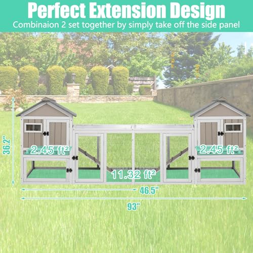 Gowoodhut 46.5" L Rabbit Hutch Indoor Outdoor Rabbit Cage with Run, Pull Out Tray, Asphalt Roof Large 2 Story Bunny Hutch Wooden Chicken Coop Guinea Pigs Pet House Cage for Small Animals,Grey - size: PET31NEW